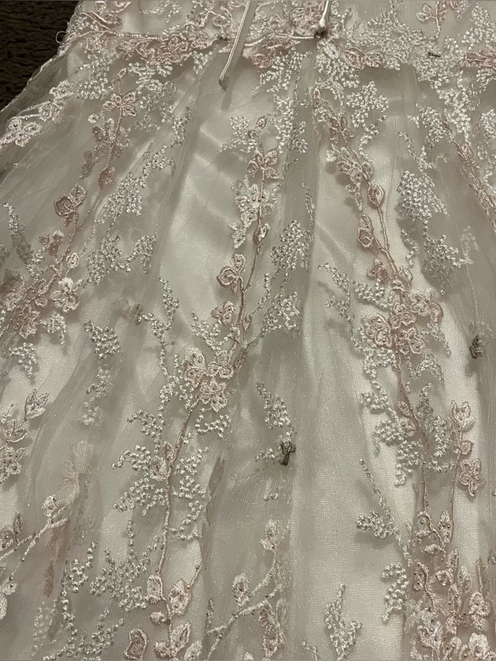 Sherri Hill White & Pale Pink Floral Appliqué Prom Dress - Picture 12 of 16